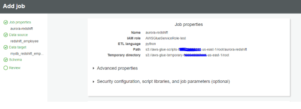 Job Properties in Redshift